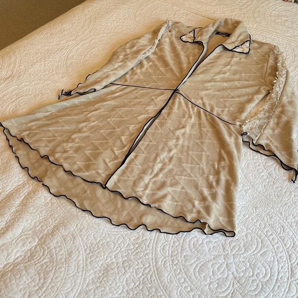 Vintage Textured Jacket Womens Large Light Tan Black Bows Mesh Artsy Lagenlook - Picture 10 of 17